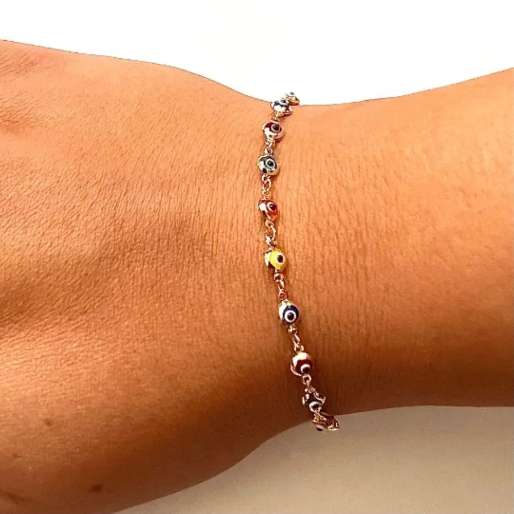 14K Real Gold Rainbow evil Eye Bracelet | Birthday Gift for Her | Ideal Gift |